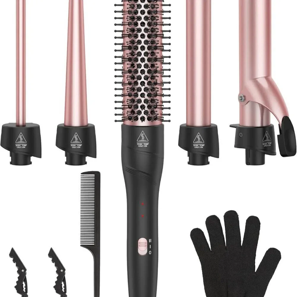 5 in 1 Curling Iron Set, Fast Heat Up Curling Wand from 3/8 to 1 1/4 Inch and a